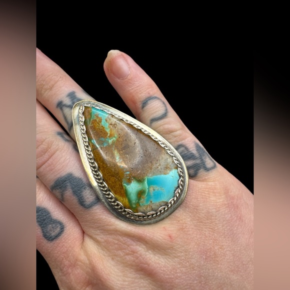 Vintage Native American Sterling Silver Royston Turquoise Slab Ring 6.5 signed - Picture 3 of 5